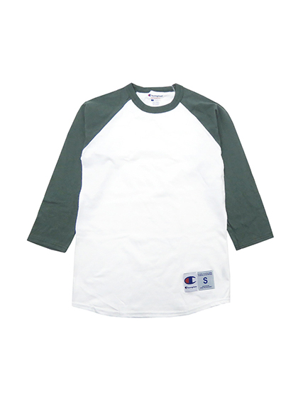 챔피온_ 3/4 Sleeve Raglan Baseball T-Shirt [White/Dark Green]
