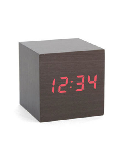 키커랜드_ Alarm Clock Wood Cube [Black]