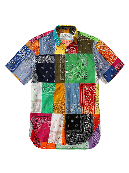 라로카스튜디오_ Patchwork Vintage Bandana Short-Sleeve Pullover Button Shirt 004 [Multi][Long Length]
