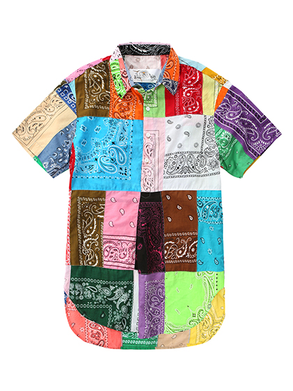 라로카스튜디오_ Patchwork Vintage Bandana Short-Sleeve Pullover Button Shirt 001 [Multi][Long Length]