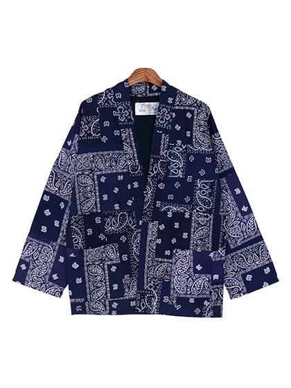 라로카스튜디오_ Patchwork Vintage Bandana Kimono Jacket [Navy]