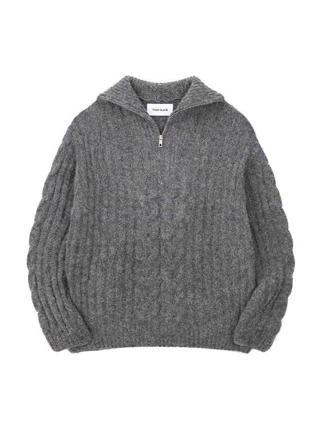 토니웩_ Half Zip-up Cable knitted Sweater [Grey]