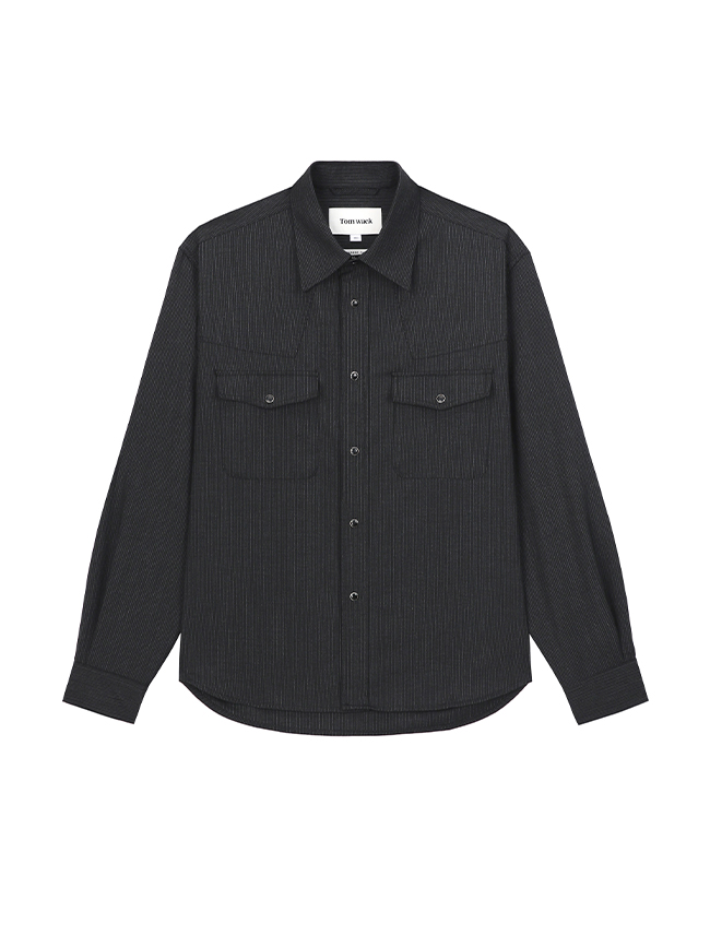 토니웩_ Worsted Wool Western Shirt (Japanese Fabric) [Black Pinstripe]