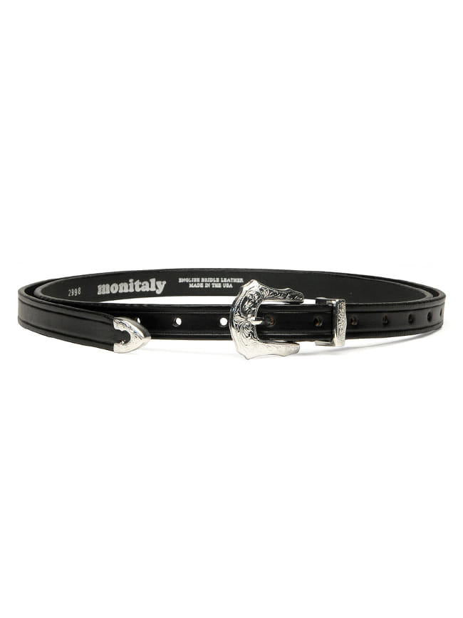 모니탈리_ Extra long Leather Belt with 3pc Silver Buckle Set [Black]