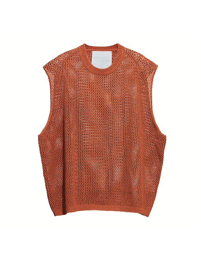 예아_ Netted Knit Vest [Burnt orange]