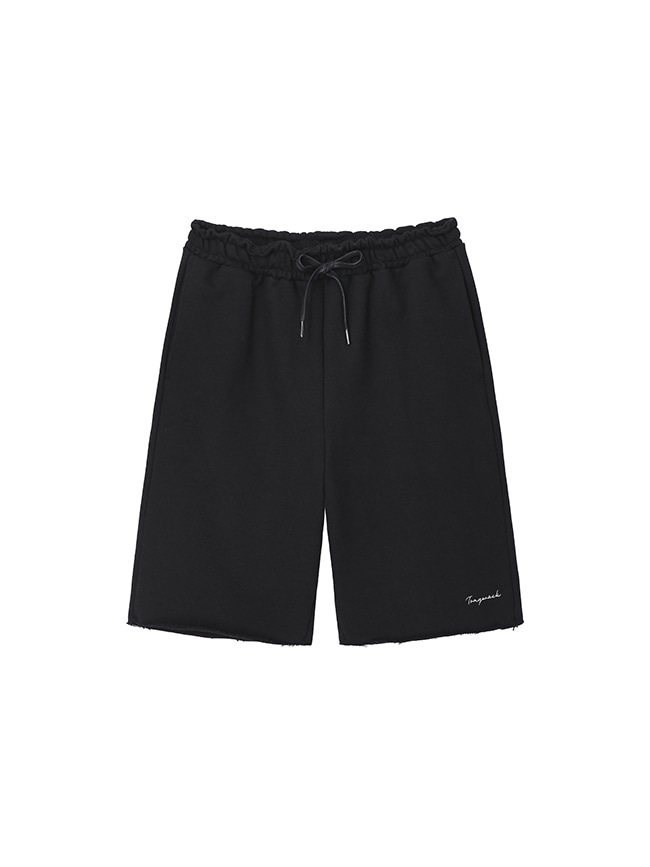 토니웩_ Heavyweight Brushed-Jersey Logo Embroidered Shorts [Black]