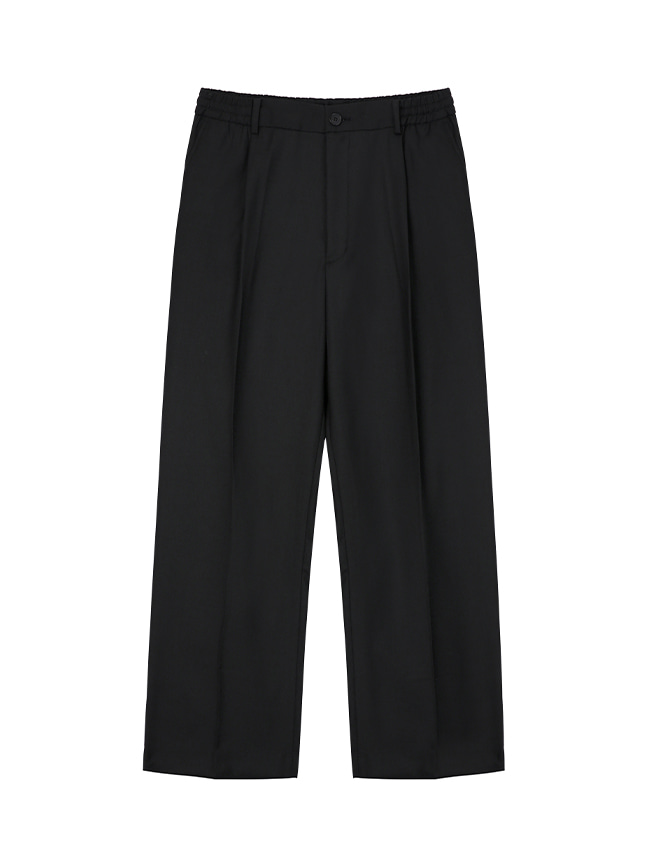 토니웩_ High-density Wool Drawstring Wide Trousers [Black]