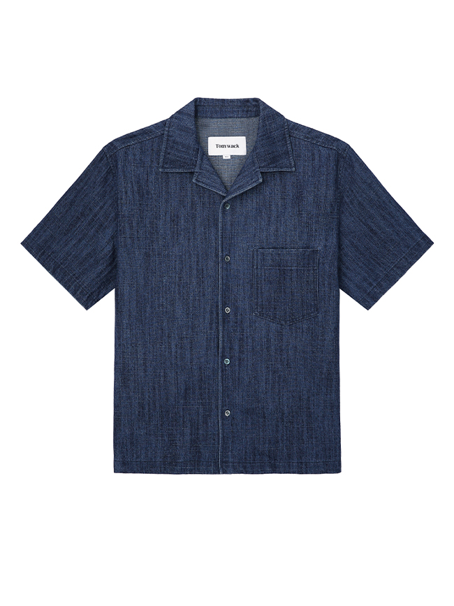토니웩_ Washed Slub Denim Half Sleeve Shirt [Mid Blue]