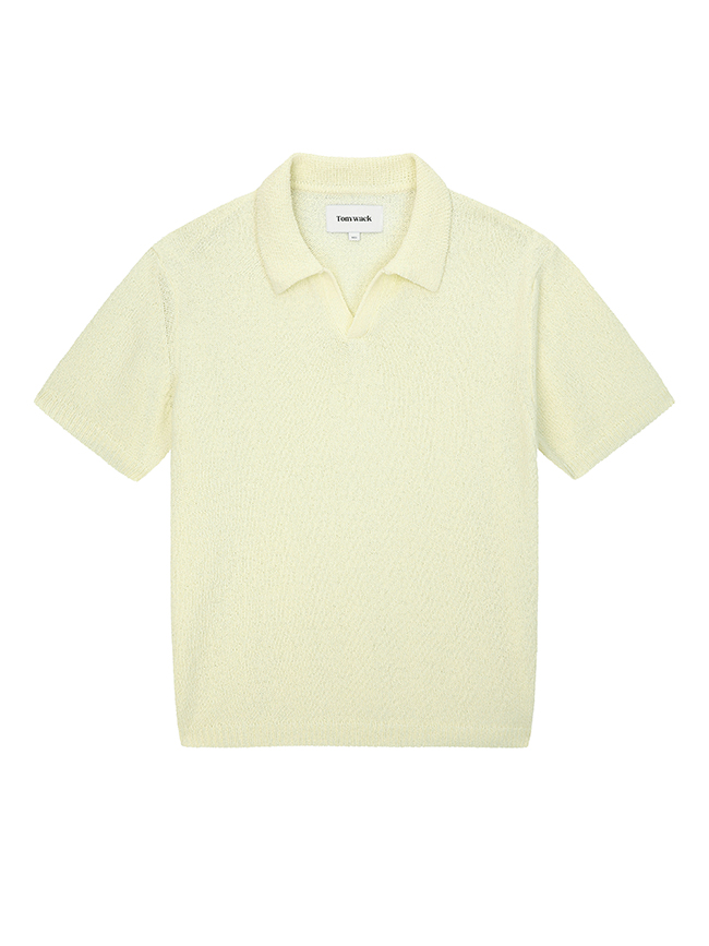 토니웩_ Soft Textured Boucle Open-collar Knit [Pale Yellow]