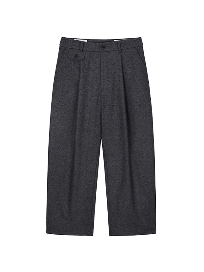 토니웩_ Italian Wool Flannel Wide Pleated Trousers (Italian Fabric) [Grey]