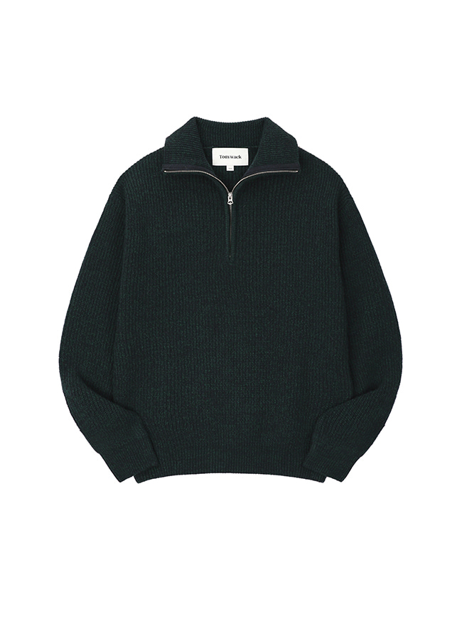 토니웩_ Cashmere Twisted-Yarn Half Zip-up Knit [Dark Green]