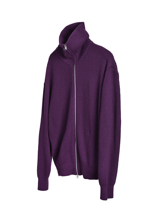에이에이_ Highneck Cashmere Knit Zip Up [Purple]