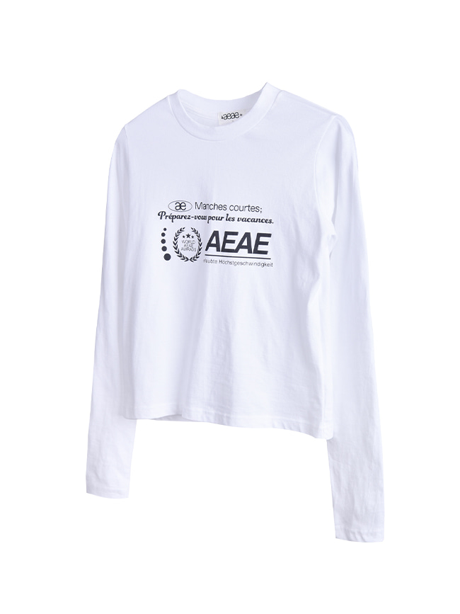 에이에이_ (Women) Crop Long Sleeve T-Shirts [White TypoLogo]