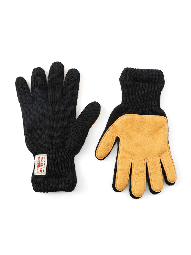 뉴베리니팅_ Deer Leather Wool Gloves [Black x Tan]