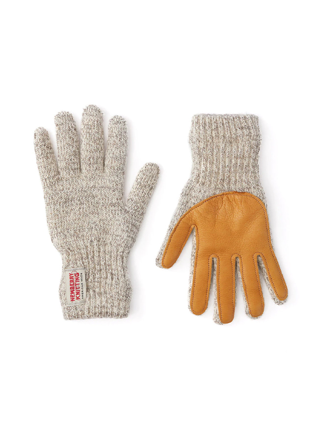 뉴베리니팅_ Deer Leather Wool Gloves [Oatmeal x Tan]
