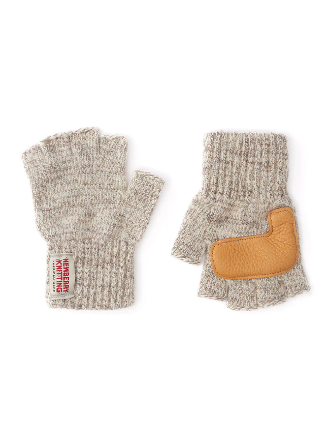 뉴베리니팅_ Deer Leather Fingerless Gloves [Oatmeal x Tan]