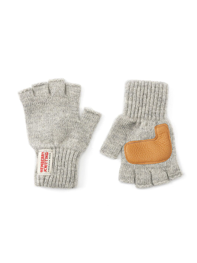 뉴베리니팅_ Deer Leather Fingerless Gloves [Gray x Tan]