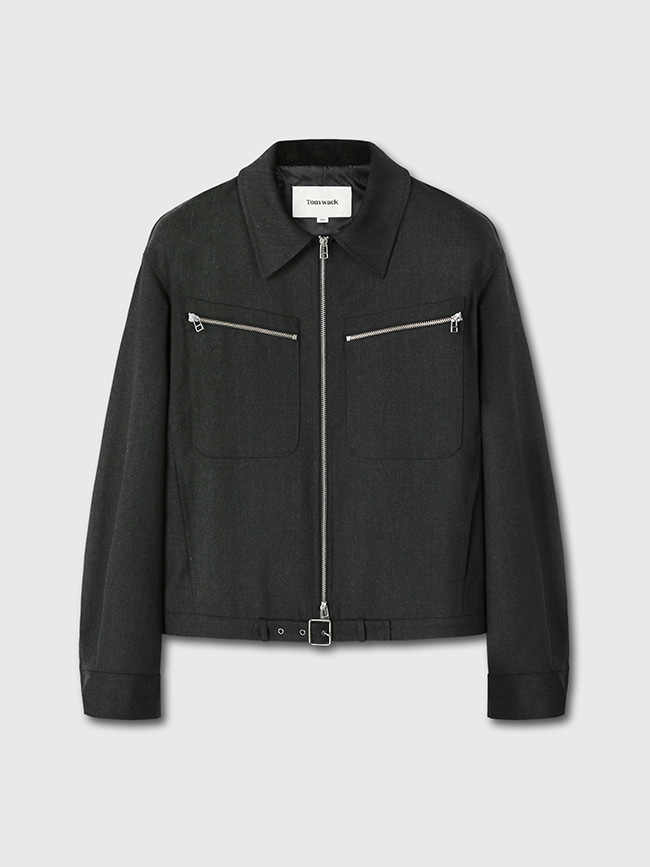 토니웩_ Hard Twist Wool Multi-Zip Belted Jacket [D.Grey]