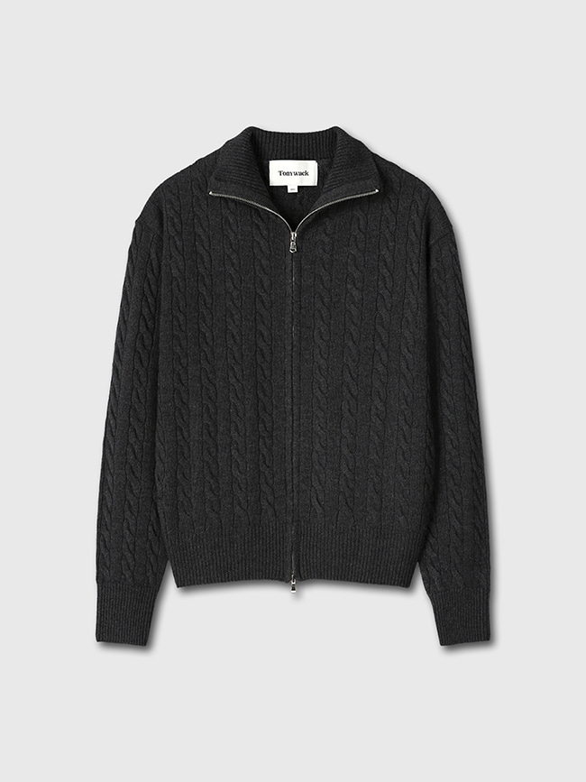 토니웩_ Super Fine Wool Cable Knit Zip-up [Dark Grey]