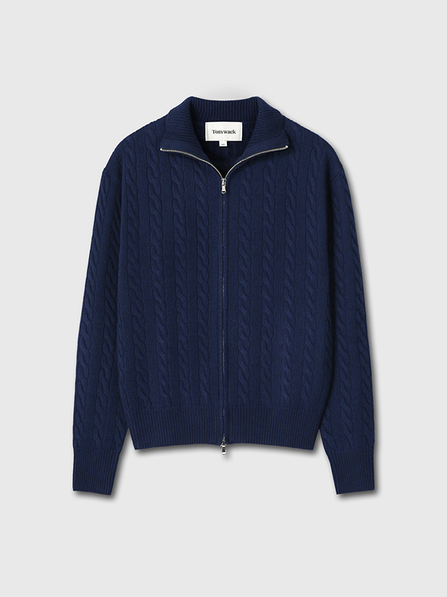 토니웩_ Super Fine Wool Cable Knit Zip-up [Navy Blue]
