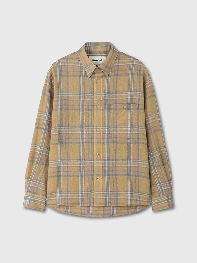 토니웩_ Light Wool Single Pocket Check Shirt [Sand]