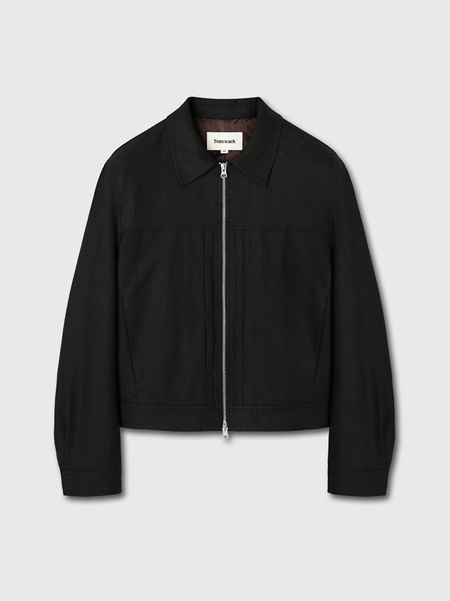 토니웩_ Milled Linen Rayon Type1 Zip Jacket [Black]