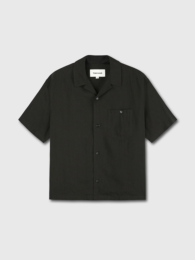 토니웩_ Cozy Linen Viscose Cuban-Collar Shirt [Vintage Black]