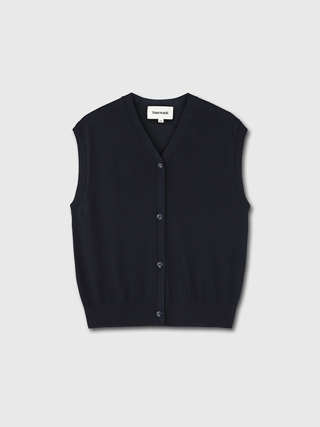 토니웩_ Super Fine Tropical Wool Button Up Vest [Dark Navy]