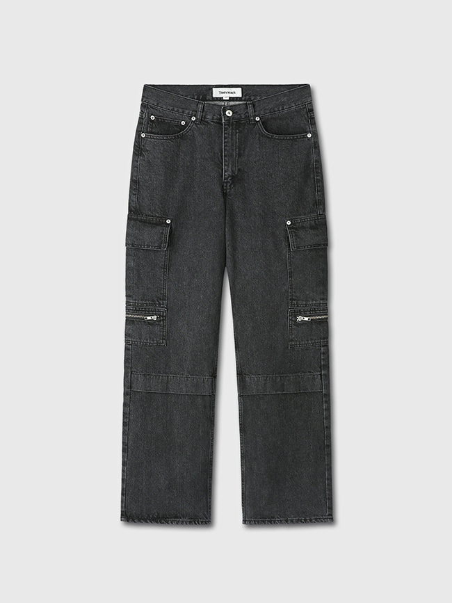 토니웩_ Relaxed Cut Denim Cargo Jeans [Faded Black]