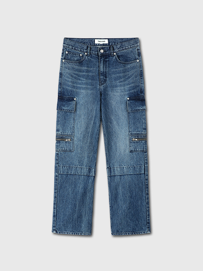 토니웩_ Relaxed Cut Denim Cargo Jeans [Faded Mid Blue]