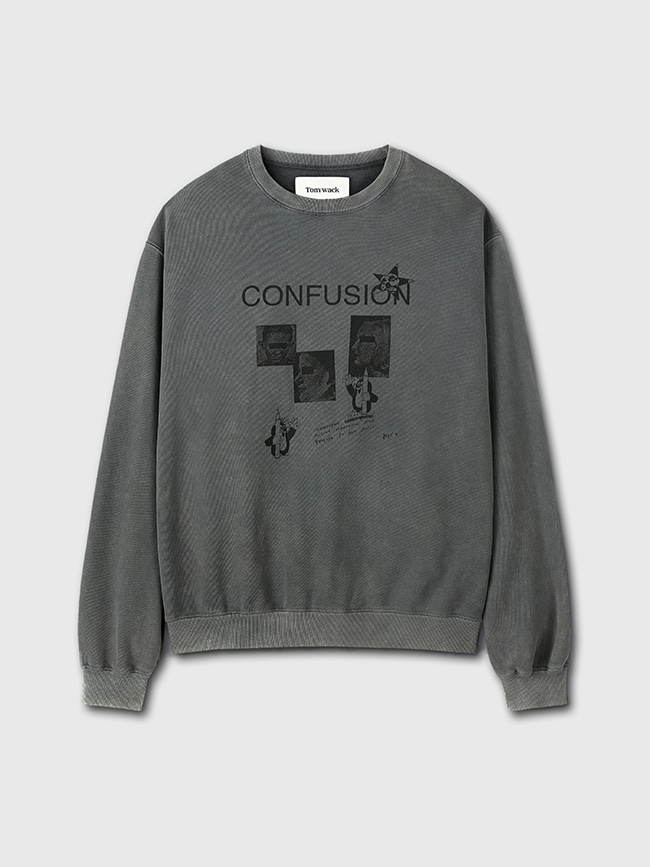 토니웩_ Confusion Mugshot Garment-dyeing Sweatshirt [Faded Grey]