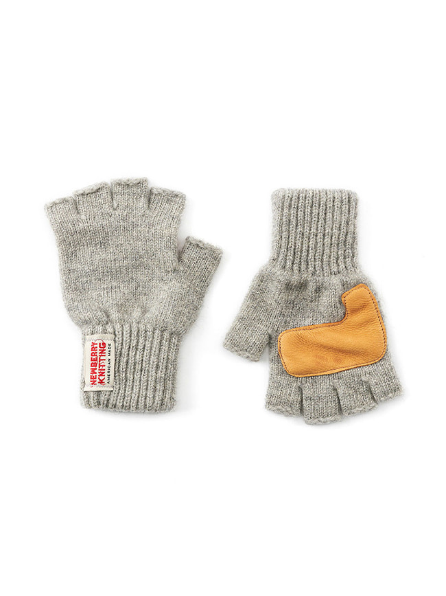 뉴베리니팅_ Deer Leather Fingerless Gloves [Gray/Tan]