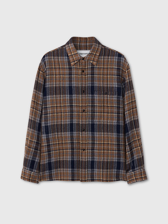 토니웩_ Light Wool Single Pocket Check Shirt [Camel]