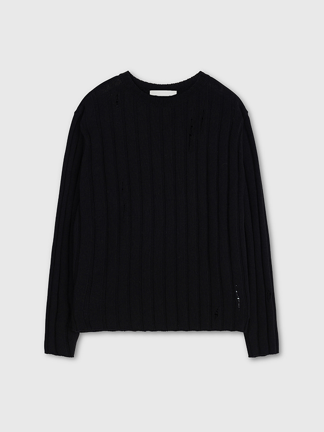 토니웩_ Italian Cotton Distressed Ribbed Sweater [Black]