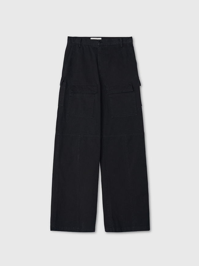토니웩_  Wide-Leg Garment Washed Cargo Pants [Faded Black]