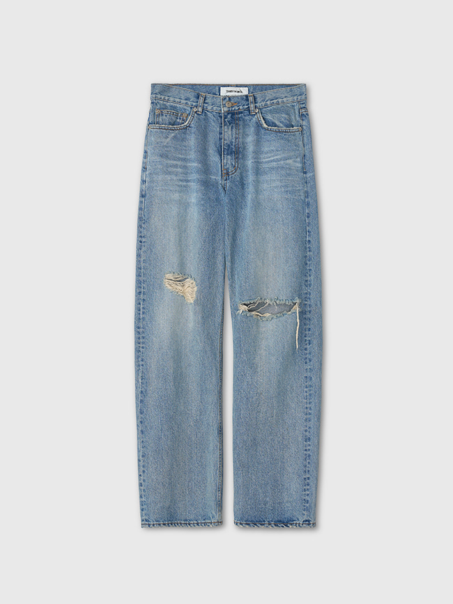 토니웩_ Straight-Leg Distressed Denim Jeans [Washed Light Blue]