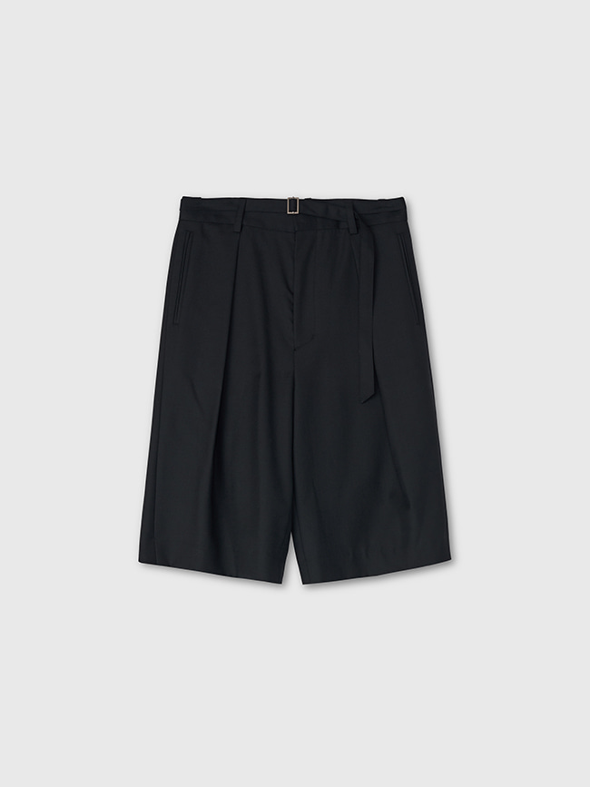 토니웩_ Wool Twill Belted Pleats Shorts [Black]