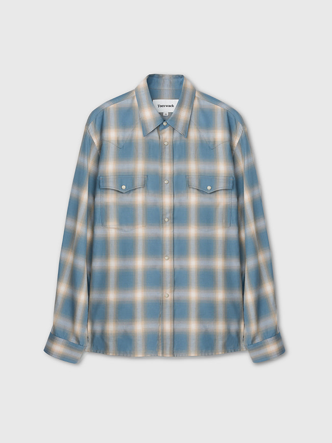 토니웩_ Cotton Modal Western Check Shirt (Japanese Fabric) [Sky Blue]