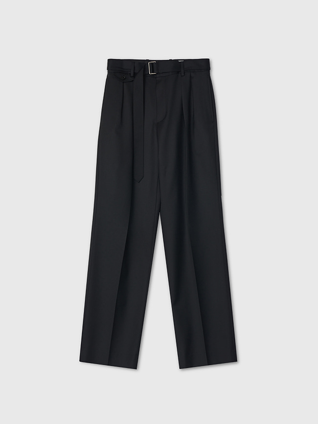토니웩_ Wool Twill Double-Pleats Wide Trousers [Black]