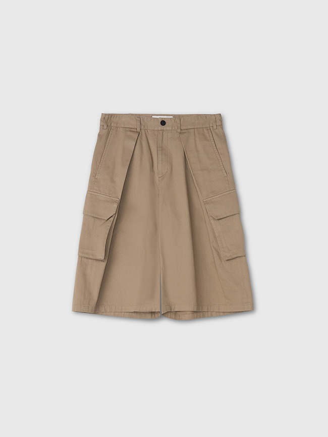 토니웩_  Garment-Washed Cotton Cargo Shorts [Beige]