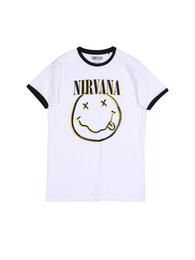 블리치아트_ Nirvana Double Smiley Ringer T-Shirt [WHITE]